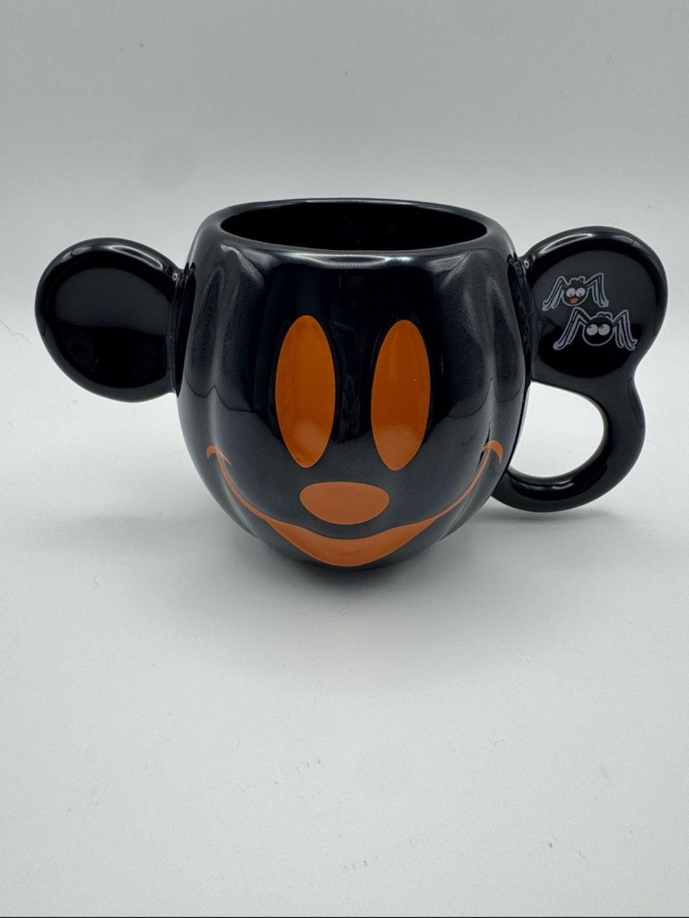 Disney Parks Mickey Mouse Halloween Mug Black Orange Spider Ear Handle WDW